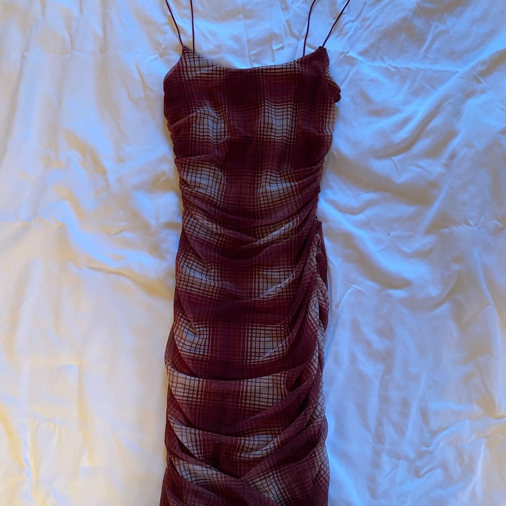 Bodycon plaid ruched dress